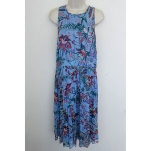 Anthropologie Dress Size 12 Blue Floral Midi Sleeveless Hermia Ruffle Pleated